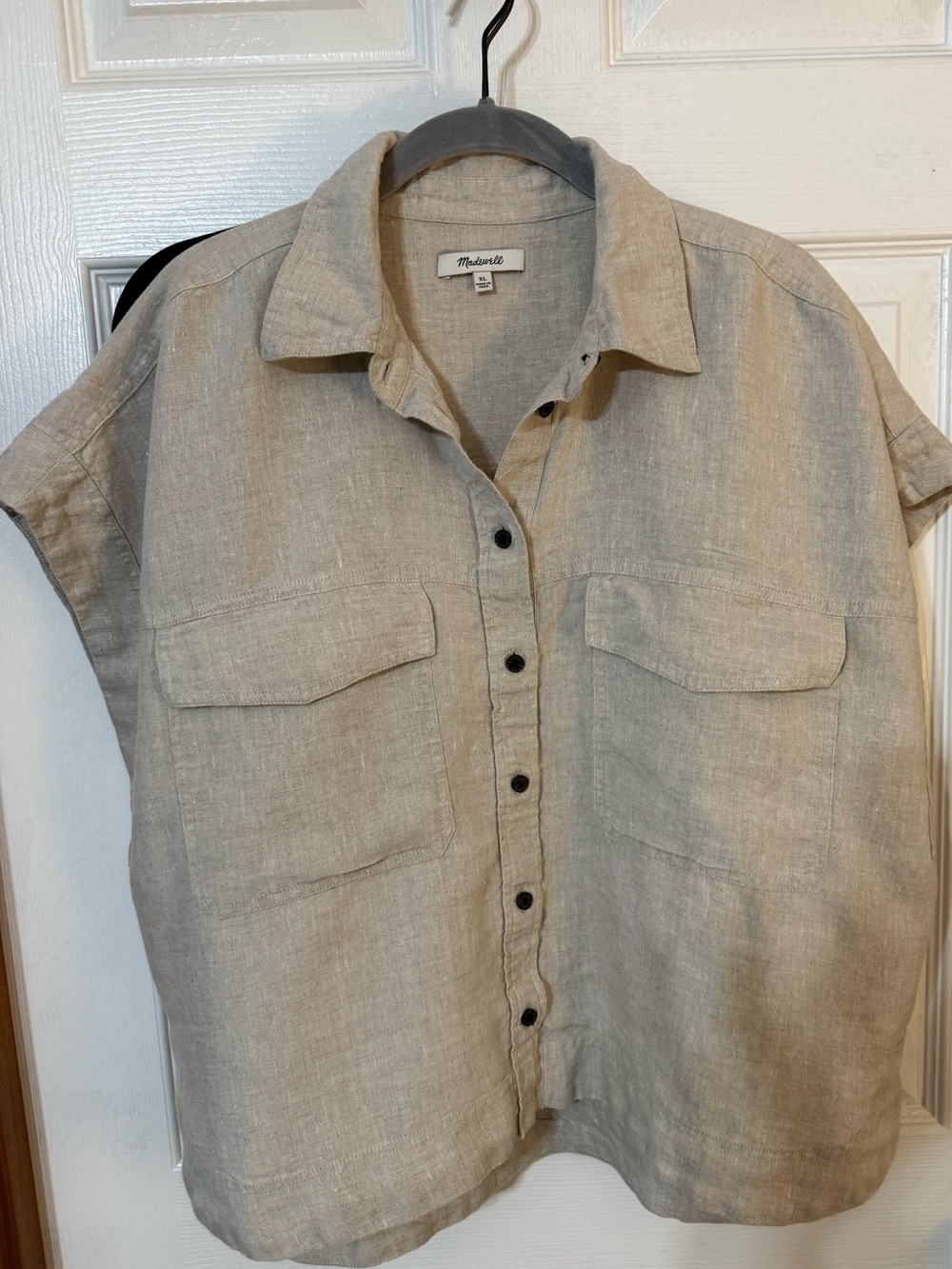 Madewell Boxy Cargo-Pocket Linen Button-Up Shirt Oat Cream Size XL